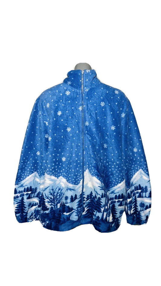 CRAZY FLEECE BY BLAIR SIZE L BLUE ZIP UP WITH SNOWFLAKES