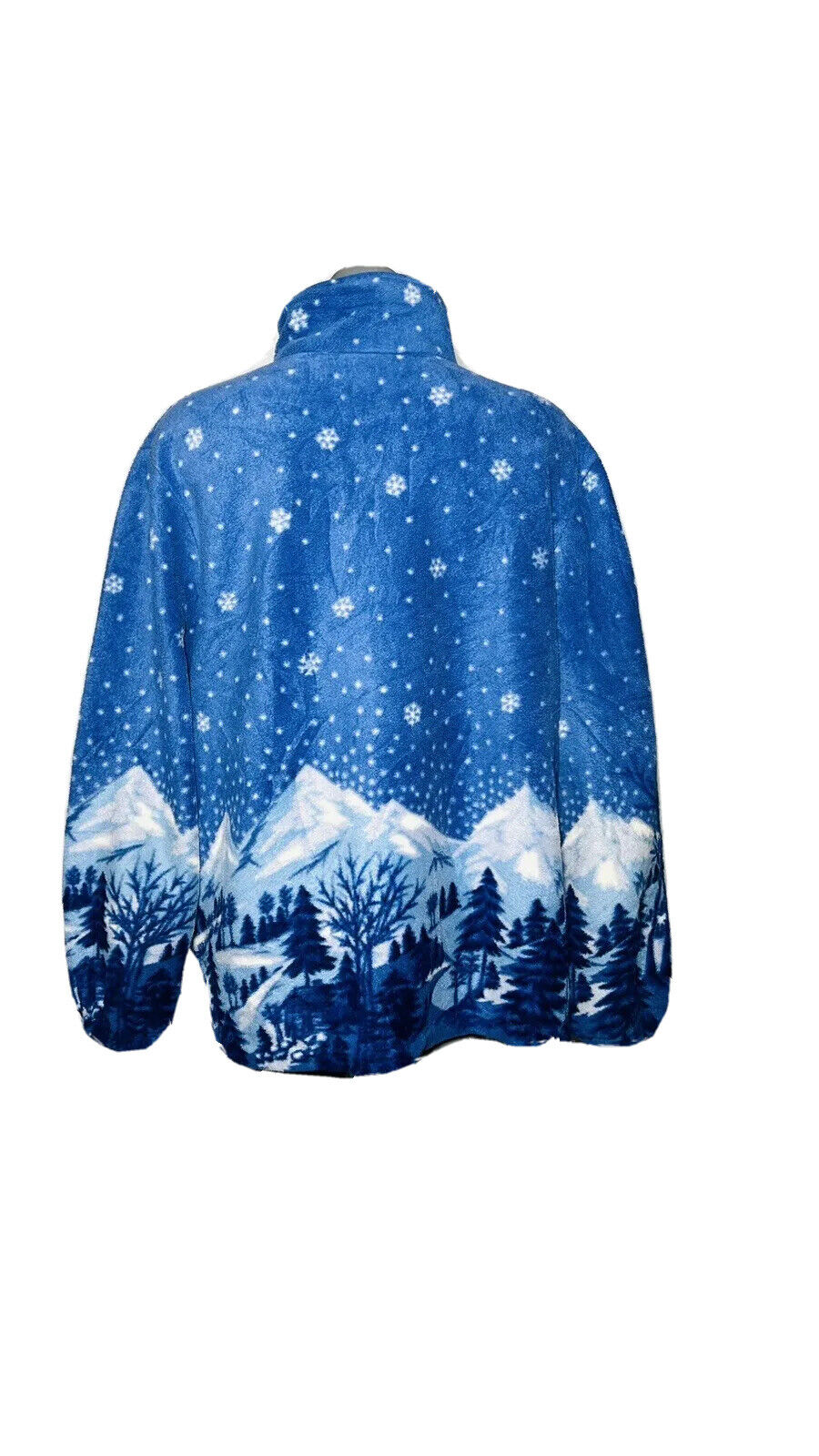 CRAZY FLEECE BY BLAIR SIZE L BLUE ZIP UP WITH SNOWFLAKES