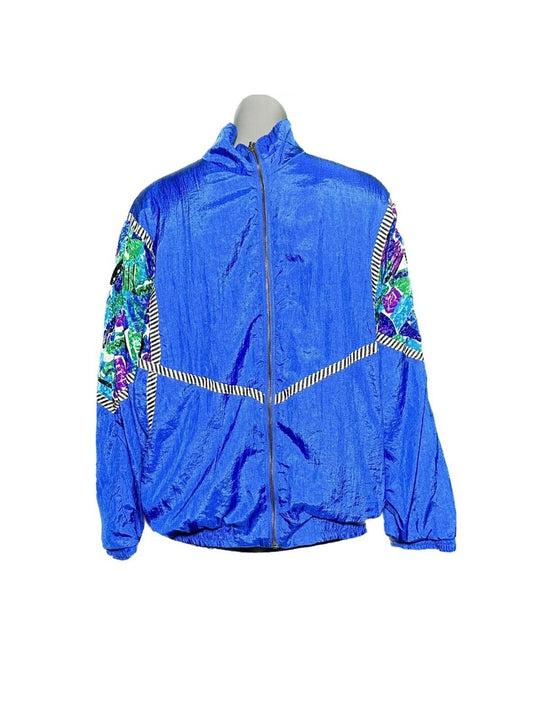 AVAIT SPORTIF FESTIVAL FIT PATTERN SLEEVES BLUE VINTAGE SHELL JACKET SIZE M