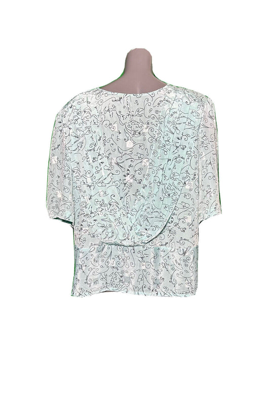 YESSICA DOODLE PRINT LIGHT BLUE VINTAGE BLOUSE SHIRT SIZE 20