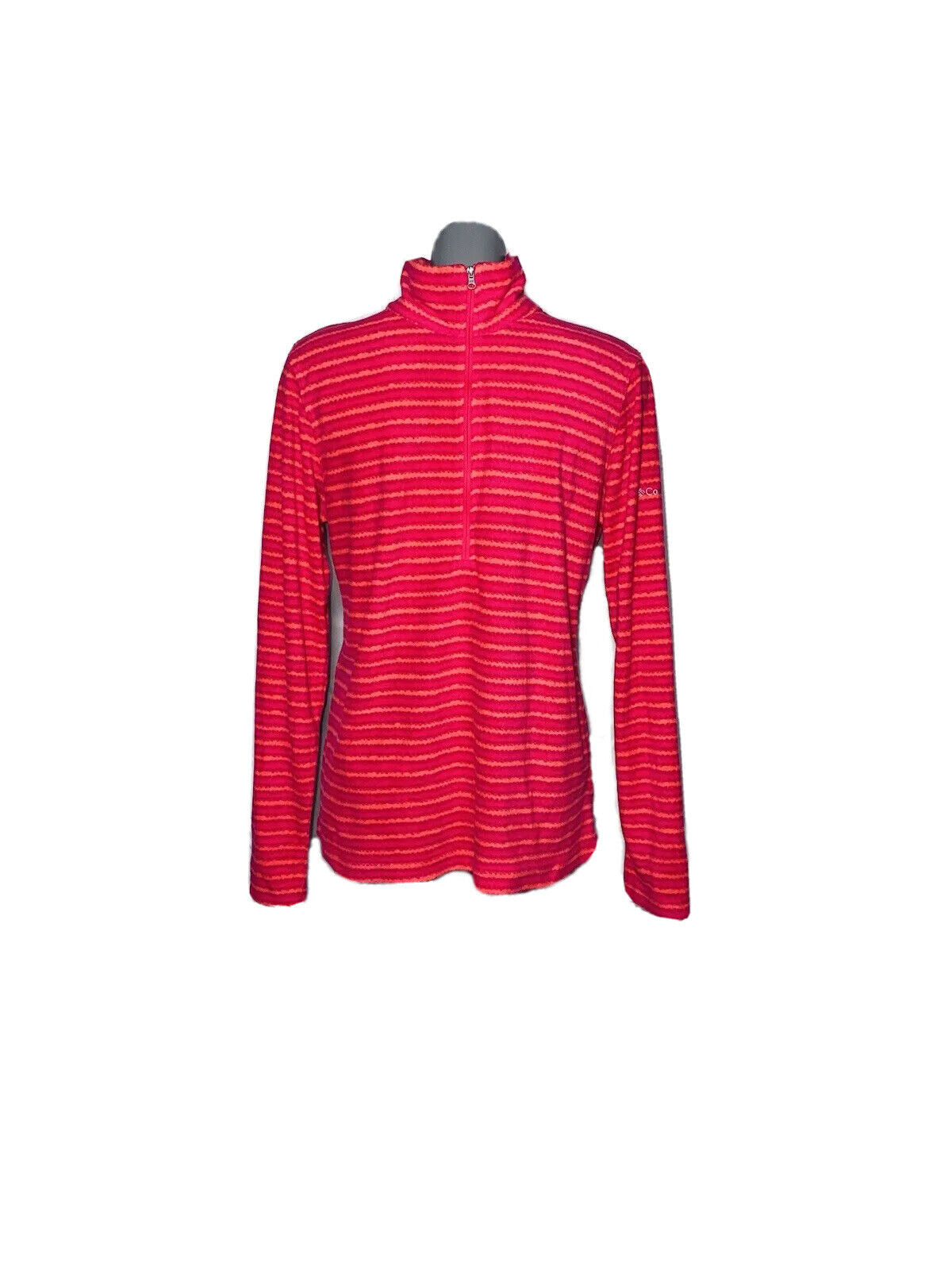 COLUMBIA PINK AND ORANGE STRIPE HALF ZIP FLEECE SIZE L