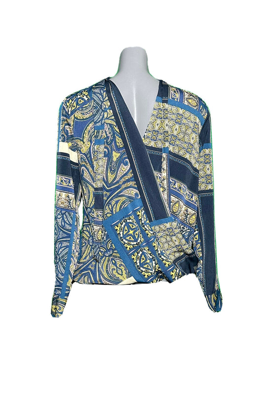 RIVER ISLAND PAISLEY PRINT BLUE VINTAGE BLOUSE SHIRT SIZE 8