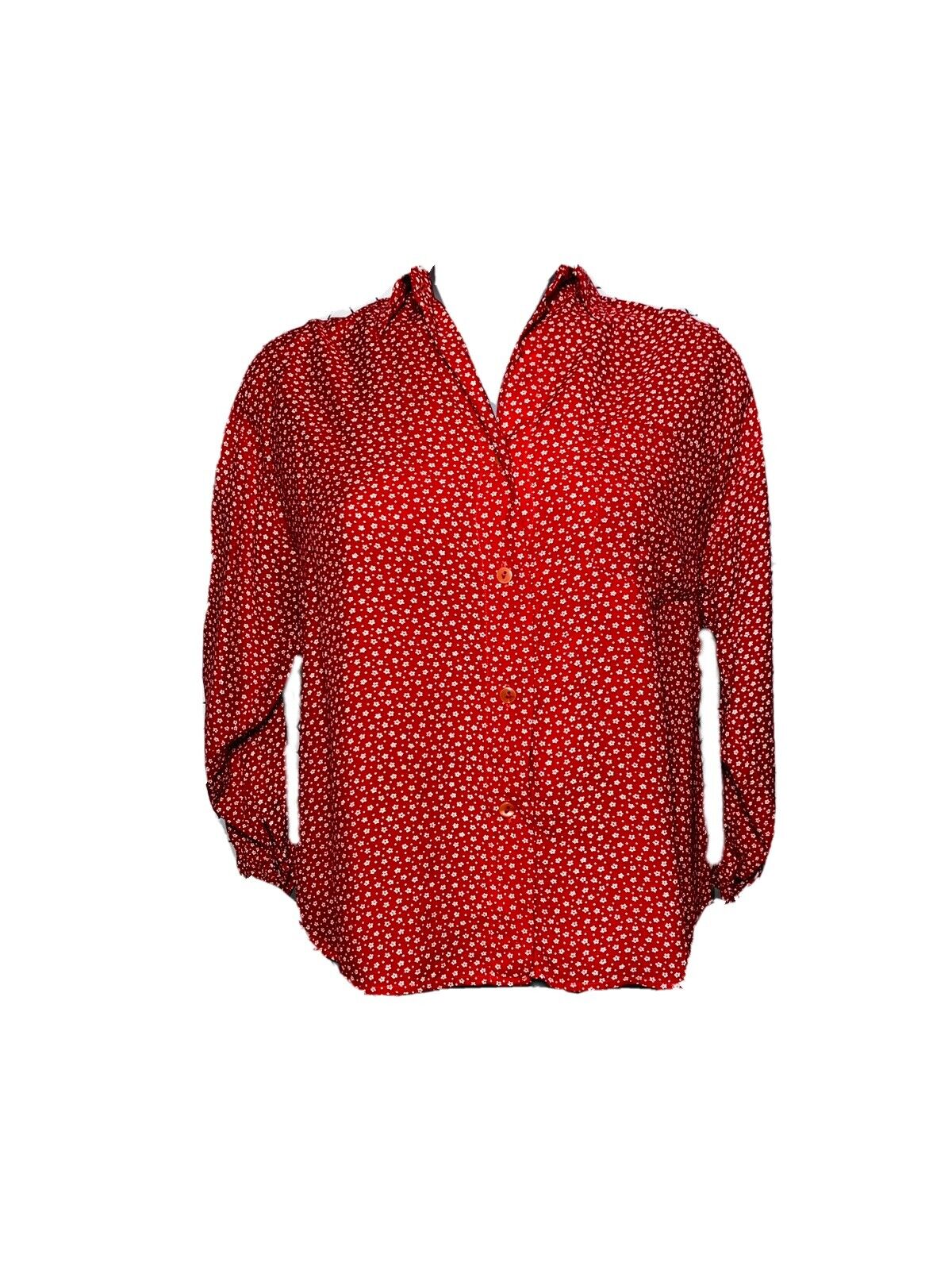 RED FLORAL PATTERN PRINT VINTAGE WOMANS BLOUSE MEDIUM