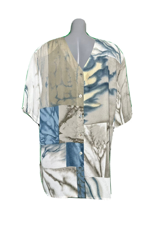 VERSE MODERN STYLE PRINT GREY VINTAGE BLOUSE SHIRT SIZE 20