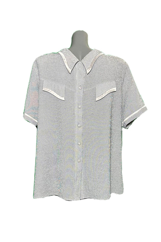 JOKER SILVER MESH LIGHTWEIGHT VINTAGE BLOUSE SHIRT SIZE 20
