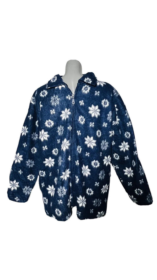 CRAZY FLEECE BY TWENTY ONE SIZE L BLUE WITH WHITE SNOWFLAKES PATTERN