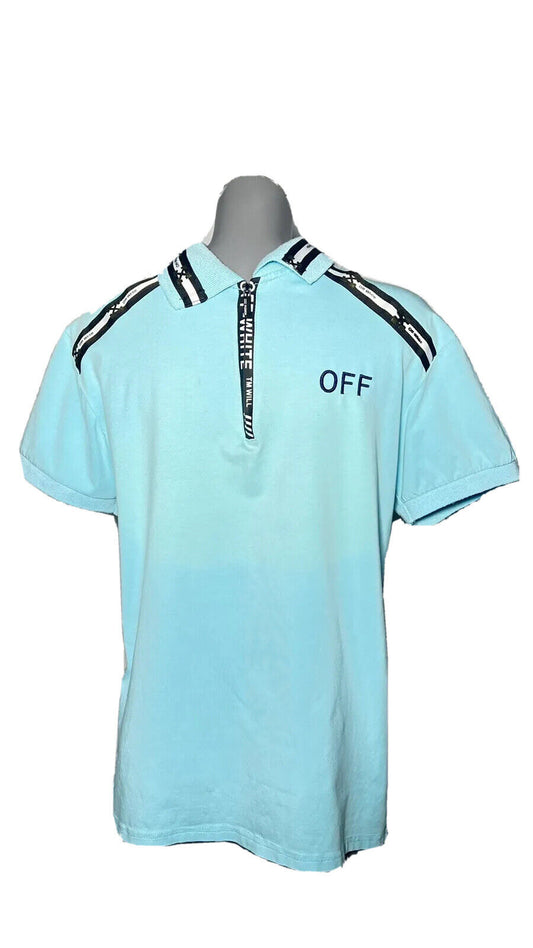OFF-WHITE BLUE 1/4 ZIP UP COLLARED  TOP