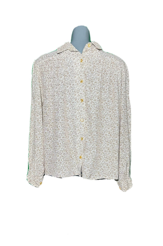 SWIRL GRAPHIC PRINT SUMMER STYLE BEIGE VINTAGE BLOUSE SHIRT SIZE 18